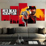 Red Redemption Western Video Game 5 Piece Canvas Wall Art - 5 Panel Canvas Wall Art - FabTastic.Co