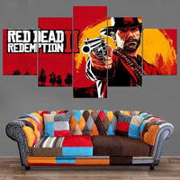 Red Redemption Western Video Game 5 Piece Canvas Wall Art - 5 Panel Canvas Wall Art - FabTastic.Co
