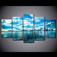 Toronto Ontario Canada City Skyline Cityscape Framed 5 Piece Canvas Wall Art Painting Wallpaper Poster Picture Print Photo Decor