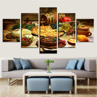 Restaurant Kitchen Food Framed 5 Piece Canvas Wall Art Painting Wallpaper Poster Picture Print Photo Decor
