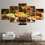 Restaurante cocina comida enmarcada 5 piezas lienzo arte de la pared pintura papel tapiz póster imagen impresión foto decoración 