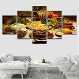 Restaurant Kitchen Food Framed 5 Piece Canvas Wall Art Painting Wallpaper Poster Picture Print Photo Decor