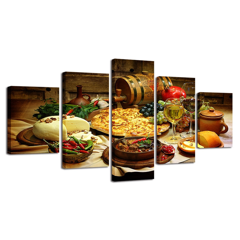 Restaurant Kitchen Food Framed 5 Piece Canvas Wall Art Painting Wallpa ...