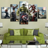 Movie Characters & Super Hero Avengers Captain America Thor Hulk Iron Man Framed 5 Piece Canvas Wall Art