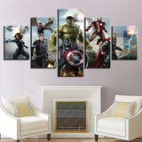 Movie Characters & Super Hero Avengers Captain America Thor Hulk Iron Man Framed 5 Piece Canvas Wall Art