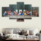 The Last Supper By Leonardo Da Vinci Christian Jesus Christ & Apostles Religion Framed 5 Piece Canvas Wall Art Print Decor Painting Poster Picture