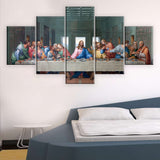 The Last Supper By Leonardo Da Vinci Christian Jesus Christ & Apostles Religion Framed 5 Piece Canvas Wall Art Print Decor Painting Poster Picture