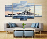 German Battleship Bismarck Warship Framed 5 Piece Canvas Wall Art Painting Wallpaper Poster Picture Print Photo Decor