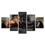 Brown & Black Animal Horses Framed 5 Piece Canvas Wall Art - 5 Panel Canvas Wall Art - FabTastic.Co