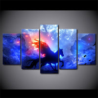 Lienzo enmarcado de 5 piezas con diseño de unicornio, espacio y estrellas, fantasía 