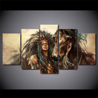 Beautiful Native American Indian Girl & Horse 5 Piece Canvas Wall Art - 5 Panel Canvas Wall Art - FabTastic.Co