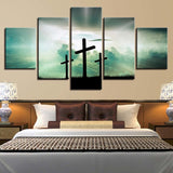 Christian 3 Cross Framed 5 Piece Canvas Wall Art - 5 Panel Canvas Wall Art - FabTastic.Co