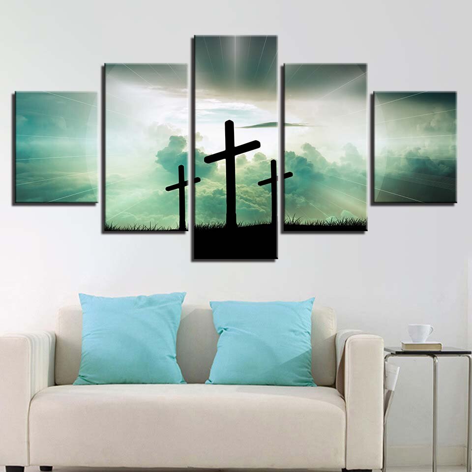 Christian 3 Cross Framed 5 Piece Canvas Wall Art – Buy Canvas Wall Art ...