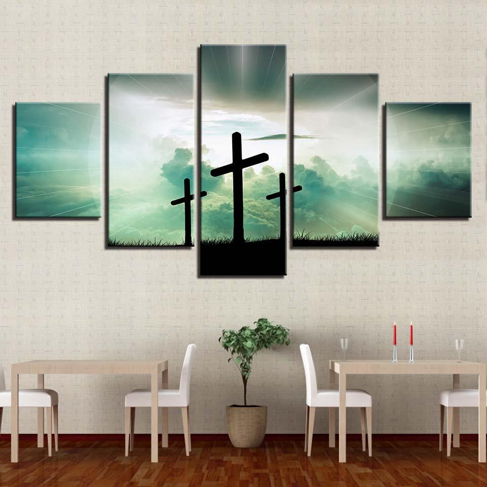 Christian 3 Cross Framed 5 Piece Canvas Wall Art – Buy Canvas Wall Art ...