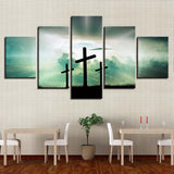 Christian 3 Cross Framed 5 Piece Canvas Wall Art - 5 Panel Canvas Wall Art - FabTastic.Co