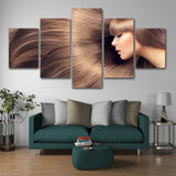 Pretty Girl With Nice Hair For Nail Salon Makeup Or Beauty Shop Framed 5 Piece Canvas Wall Art - 5 Panel Canvas Wall Art - FabTastic.Co