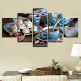 Tea & Snacks Coffee Shop Framed 5 Piece Food & Drink Canvas Wall Art Painting Wallpaper Poster Picture Print Photo Decor