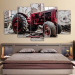 Old Vintage Antique Tractor Framed 5 Piece Canvas Wall Art Painting Wallpaper Poster Picture Print Photo Decor