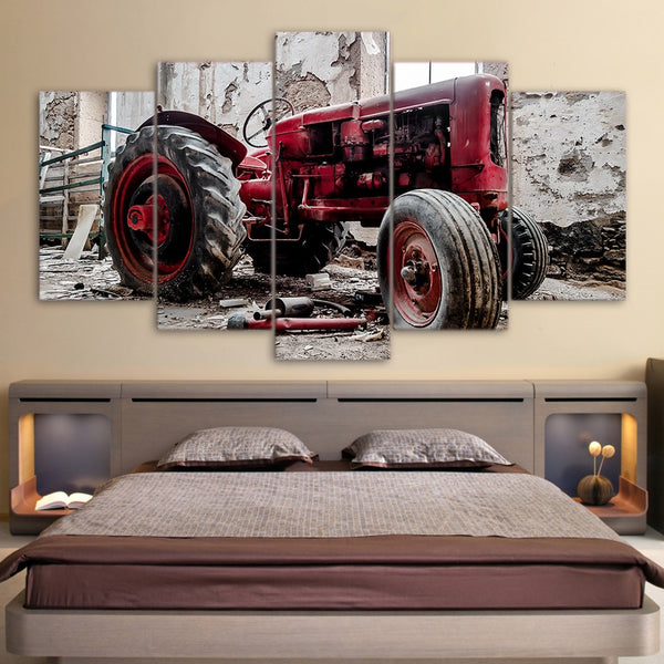 Viejo Vintage antiguo Tractor enmarcado 5 piezas lienzo arte de la pared pintura papel tapiz póster imagen impresión foto decoración 