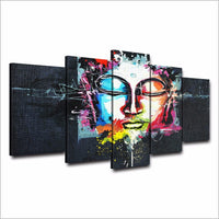 Artistic Colorful Abstract Buddha Buddhism Religion Framed 5 Piece Canvas Wall Art Painting Wallpaper Poster Picture Print Photo Decor
