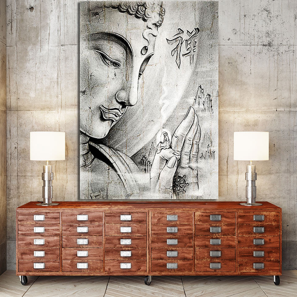 Buddha Buddhism Buddhist Framed 1 Panel Piece Canvas Wall Art Painting ...