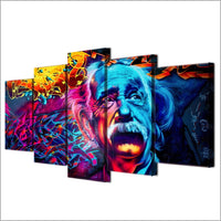 Arte abstracto psicodélico de Albert Einstein, lienzo enmarcado de 5 piezas, arte de pared 