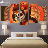 Mexican Day Of The Dead Face Skull Skeleton Framed 5 Piece Canvas Wall Art Decor Print Picture Painting