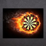 Flaming Dartboard Darts Game Room Framed 1 Panel Piece Canvas Wall Art Painting Wallpaper Poster Picture Print Photo Decor