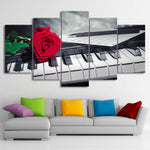Piano Keys & Rose Music Instrument Framed 5 Piece Canvas Wall Art Painting Picture Print