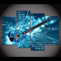 Electric Guitar Music Band Rock & Roll Framed 4 Piece Canvas Wall Art Painting Wallpaper Poster Picture Print Photo Decor