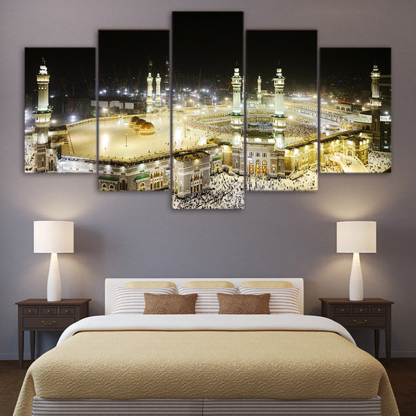 Islamic Muslim Saudi Arabia Mosque Framed 5 Piece Canvas Wall Art Painting Wallpaper Poster Picture Print Photo Decor