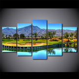 Mountain Golf Course Trees & Pond Sport Framed 5 Piece Canvas Wall Art Print Picture Poster Painting Decor