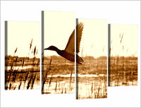 Flying Duck Goose Bird Framed 4 Piece Canvas Wall Art Painting Wallpaper Poster Picture Print Photo Decor
