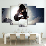 Skateboard In Sky With Trees Sports Framed 5 Piece Canvas Wall Art - 5 Panel Canvas Wall Art - FabTastic.Co