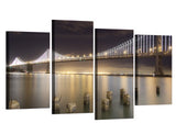 San Francisco City California USA Golden Gate Bridge At Night Framed 4 Piece Canvas Wall Art