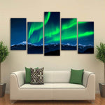 Aurora Borealis Northern Lights Framed 5 Piece Canvas Wall Art Painting Wallpaper Poster Picture Print Photo Decor