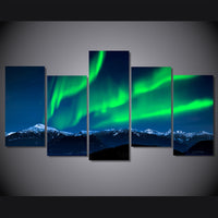 Aurora Borealis Northern Lights Framed 5 Piece Canvas Wall Art Painting Wallpaper Poster Picture Print Photo Decor