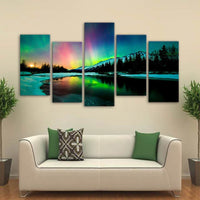 Northern Lights Aurora Borealis Nature Framed 5 Piece Canvas Wall Art Painting Wallpaper Poster Picture Print Photo Decor