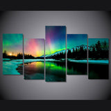 Northern Lights Aurora Borealis Nature Framed 5 Piece Canvas Wall Art Painting Wallpaper Poster Picture Print Photo Decor