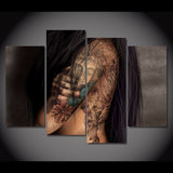 Tatuaje Chica Enmarcado 4 Piezas Lienzo Arte de la Pared Pintura Papel Pintado Póster Imagen Impresión Foto Decoración 