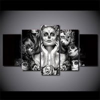 Day Of The Dead Woman Face Skeleton Skull Framed 5 Piece Canvas Wall Art Decor Print Picture Painting