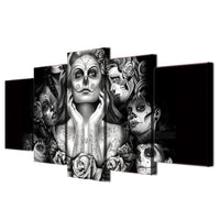Day Of The Dead Woman Face Skeleton Skull Framed 5 Piece Canvas Wall Art Decor Print Picture Painting