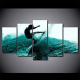 Surfer Guy Surfing Sports Framed 5 Piece Canvas Wall Art
