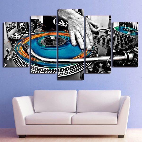 DJ Musician Mixing Music Framed 5 Piece Canvas Wall Art