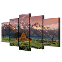 Granero Granero Montañas Rocosas Naturaleza al aire libre enmarcado 5 piezas lienzo arte de pared 