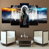Anime Angel Girl Wings Fire & Ice Framed 5 Piece Canvas Wall Art Painting Print Picture