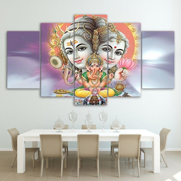 Dioses hindúes Señor Shiva Parvati Ganesha Hinduismo Enmarcado 5 piezas Lienzo Arte de la pared Pintura Papel tapiz Póster Imagen Impresión Foto Decoración 
