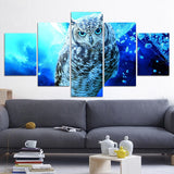 Blue Owl Framed 5 Piece Canvas Wall Art - 5 Panel Canvas Wall Art - FabTastic.Co
