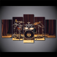Drummer Music Room Stage Drums Framed 5 Piece Canvas Wall Art Painting Wallpaper Poster Picture Print Photo Decor