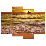 Ocean Beach Waves Sunset Sunrise Seascape Framed 4 Piece Canvas Wall Art Painting Wallpaper Decor Poster Picture Print